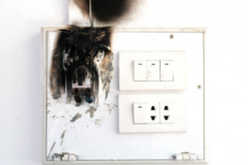 Burnt switch due to old wiring that caught on fire  at Greeley residential home.